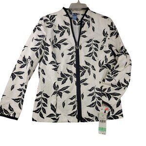 Koret Zip Front Blazer Jacket Size 8 White Black Leaf Print NEW